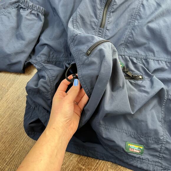 L.L. Bean Vintage Anorak Pullover Hoodie Windbreaker Navy Blue - Picture 9 of 9